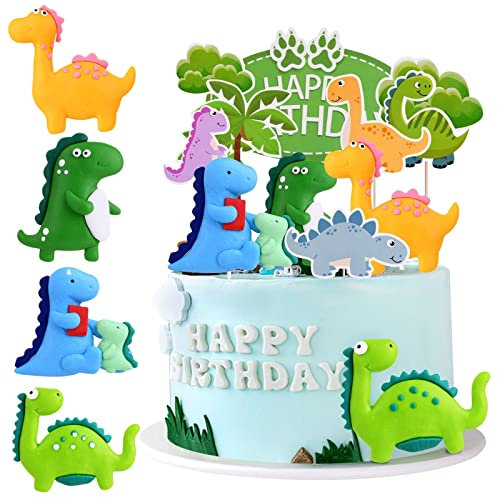 OSDUE 12 PCS Cake Toppers, Dinosaur Birthday Cake Toppers Decorations, Kids Dinosaur Theme Party Decorations, Reusable, Various Character Dolls, for Kids Boy Girl, Birthday Shower Party Supplies