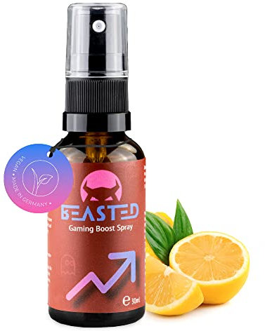 BEASTED Gaming Booster Spray 30ml Zitrone/Gehirn Booster für mehr Energie, Ausdauer & Leistungsfähigkeit/Guarana Spray OHNE Zucker/Monatsvorrat Wachmacher mit natürlichem Koffein