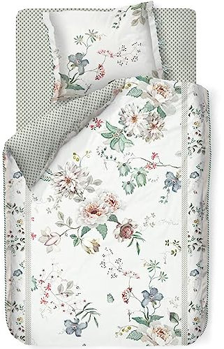 Pip Studio Bettwäsche Tokyo Bouquet White Weiß Blumen Blüten Zweige Motive Gepunktet Perkal Wendeoptik, Größe:Zusatzkissenbezug 80x80 cm