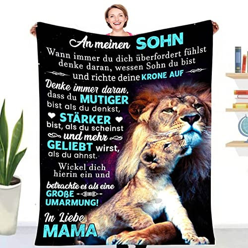 PJLJC Personalisierte Kuscheldecke Geschenke an Meinen Sohn von Mutter, Super Weiche Decke, Decke von Mama zu Sohn Luftpost Decke Positiv Ermutigen Sie Ihre Sohn zur Liebe Geeignet für Sofa