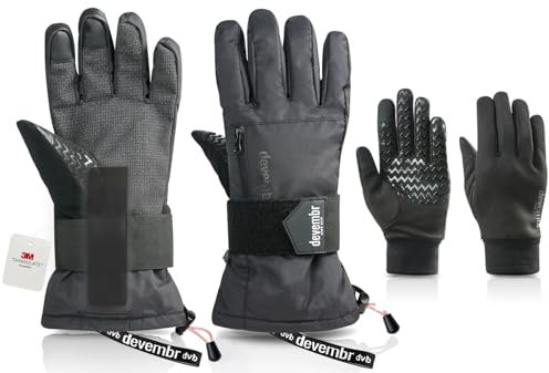 devembr Advanced Ski-Handschuhe mit Handgelenkschutz und Herausnehmbarem Innenfutter, L