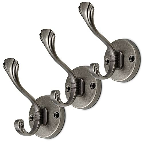 Mavö 3 x Mantelhaken Wandhaken Kleiderhaken Haken Metall 8cm Garderobenhaken Mikosz Silber antik