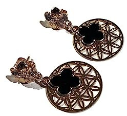 Ohrringe aus vergoldetem Messing, 24 K Gold, Kleeblatt-Druck, Blume (Schwarz)