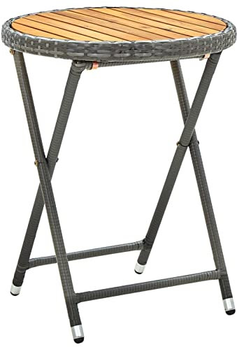 Homgoday Table d'appoint Table basse Table basse Table basse Table basse Table de salon Table à thé pour salon bureau Gris 60 cm Poly rotin et bois d'acacia massif