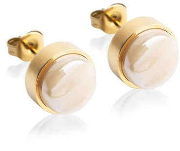 Kleine Ohrstecker gold mit Stein • Nude Ohrringe für Damen • Nachhaltiger Modeschmuck aus Edelstahl & recyceltem Glas mit Perlmutt Optik • Ø 9mm