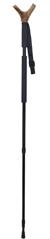Tiendas LGP – JKR, Bastón de Caza Negro de 3 tramos, Extensible, Aluminio, con Horquilla de Asta de Ciervo, Medida máxima 190 cm. 2519C