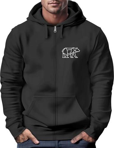 Neverless® Zip-Hoodie Sweatjacke mit Kapuze Wandern Bär Line-Art Print Aufdruck Zipjacke Männer Fashion Streetstyle