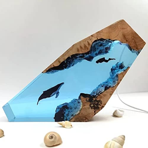 Mrisata Epoxidharz-Holz-Lichtlampe, Großer Taucher und Buckelwal, LED-Lichter, Nachtlicht DIY, Tisch, Basteln, Party, Hochzeit, Schreibtischlampe (A)