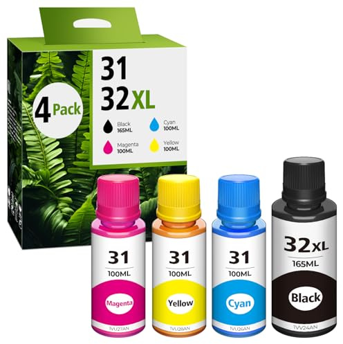 Topcolor 31 32XL Ink Bottle Set Replacement for HP Smart Tank 5101 6001 5000 Ink Refill Compatible for HP Ink 31 32XL, Compatible for HP Smart Tank 7602 7301 7001 5101 5000 6001 5102 7002 Ink Refill