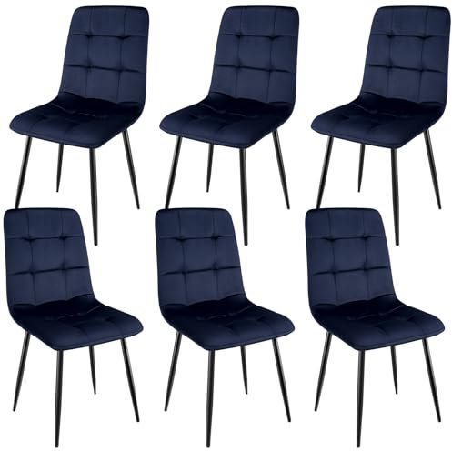 WAFTING Esszimmerstühle 6er Set, gepolsterter Stuhl mit hoher Rückenlehne und holländischem Samtdesign, Esstischstühle mit Metallfuß, für Esszimmer, Wohnzimmer und Empfangsraum, Marineblau