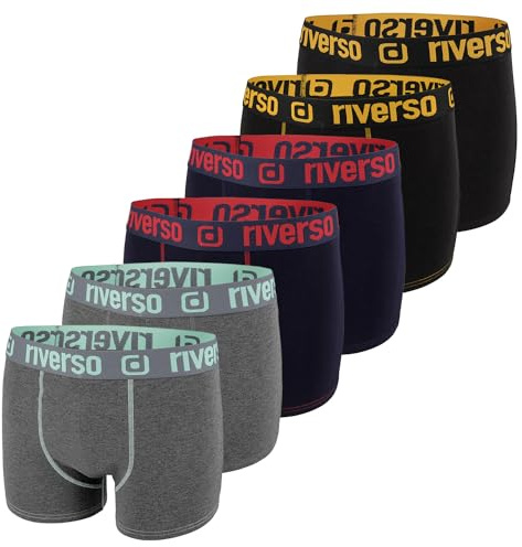 riverso Boxershorts Herren RIVOle 6er Pack Unterhosen Unterwäsche | Retroshorts Set Boxer Shorts Stretch Schwarz Grau Blau Weiß Grün Rot Orange Gelb S M L XL XXL 3XL