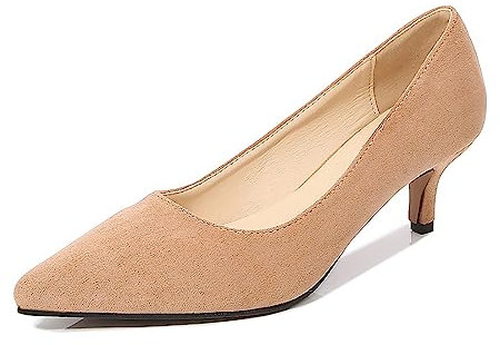 Womens Ladies Low Mid High 𝐊itten Heel Pointed Toe 𝐏umps Flexi Sole Court Shoes Classic Casual Formal Wider Fit Work Comfy Smart Slip On Sandles Ladies Shoes Size. (Beige, 5.5)