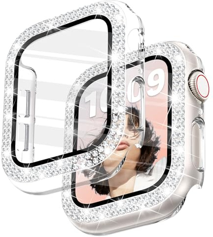 Newlibery Bling Case con pellicola protettiva HD da donna, compatibile con Apple Watch 40 mm, copertura protettiva per il viso in PC per iWatch Serie 4/5/6/SE, trasparente