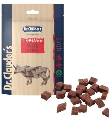 DR.CLAUDER'S - Trainee Snack | Leicht verdauliche Snacks aus 95% Fleisch mit Inulin für Hunde und Katzen. Schonend dampftrocknete Leckerlis im Frischebeutel | 80g Rind