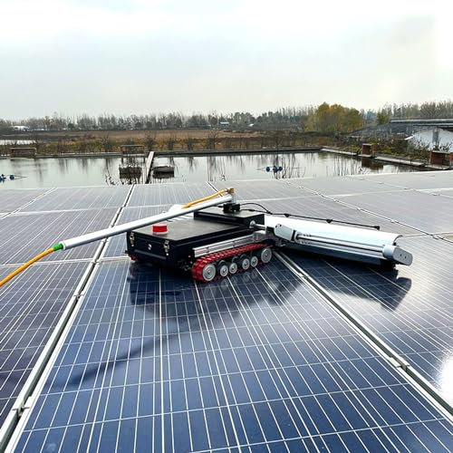 Solar Photovoltaic Cleaning Robot, 150 M Wireless Remote Control, caterpillar Undercarriage, Electric Roller Brush for Washing/Dry Cleaning - 1.1 m Wide, Solar Panels.