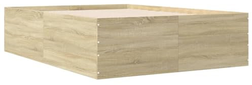 vidaXL Cadre de Lit Double Chêne Sonoma 140x200 cm en Bois d'Ingénierie - Meuble de Chambre à Coucher, Sommier, Lit à Panneaux, Plate-Forme