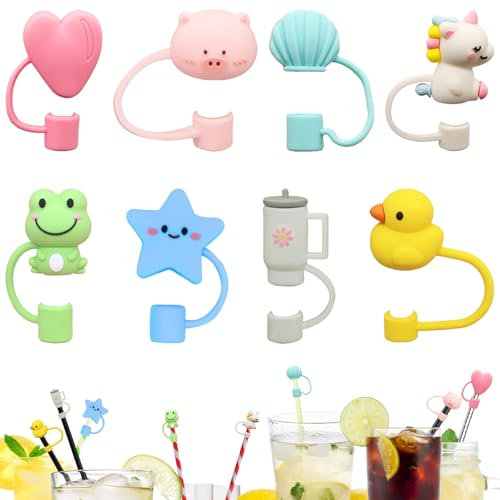 Silicone Straw Toppers - 8PCS Cute Reusable Straw Covers, Dust-Proof Tumbler Accessories, 8mm & 10mm