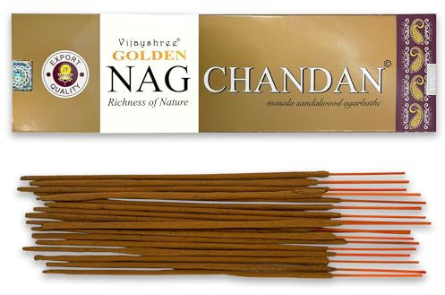 Vijayshree Golden Nag Chandan Räucherstäbchen - 100 g - 5 Packungen mit 20 g (70–90 Stäbchen) Aromatherapie - Meditation - Yoga - Umweltfreundliche Verpackung