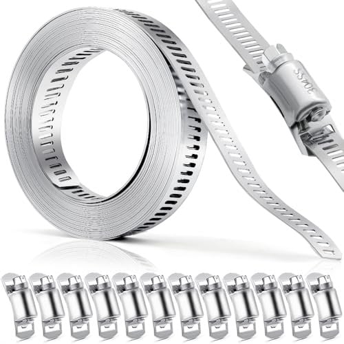 Aongray 3.5M Schlauchschellen,Rohrschellen 304 Edelstahl lochband metall Schellen mit 12 Stück Befestigung,DIY set für Wasser Rohr, Gas Rohr, Automobil Tubing und Pool, Waschmaschine, Garten