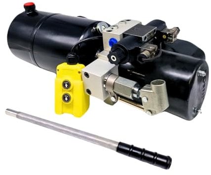 Flowfit Paquete de energía hidráulica de doble acción de 24 V CC, tanque de acero de 1,6 kW y bomba de mano de respaldo (depósito: 8 litros)