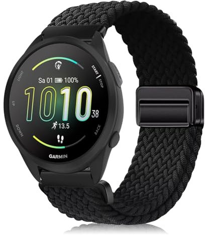 YealRed 20mm Cinturino per Garmin Forerunner 570 42mm/Vívoactive 6/5, Bracciale in Nylon Cinturini di Ricambio Magnetica Compatibile con Garmin Forerunner 165/165 Music (Nero)