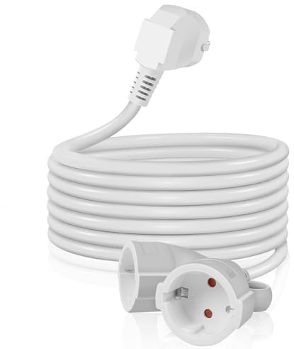 EXTRASTAR Doppelstecker Verlängerungskabel 3M, Doppelsteckdose für Innen, mit Kinderschutz Stecker und Haken, 16A/250V, Weiß