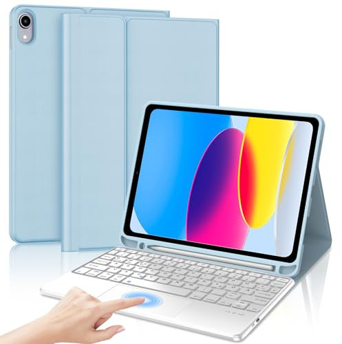 SENGBIRCH Tastiera per iPad 10° Gen 10.9'' – QWERTZ Tedesco Touchpad tastiera rimovibile Bluetooth Wireless Tastiera per iPad 10° Gen 10.9'', Rosa chiaro