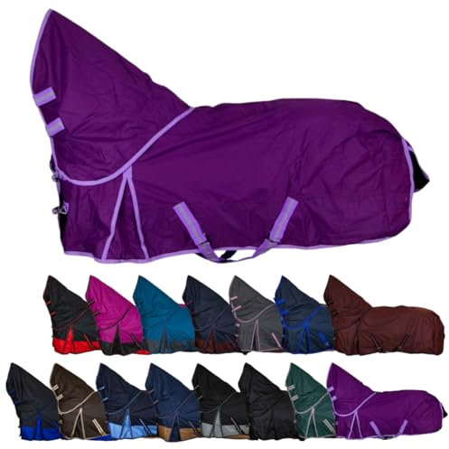 RL24 - Weidedecke Full Neck Basicline 600D Polarfleecefutter – als Regendecke & Übergangsdecke – wasserdichte Outdoordecke mit Kreuzbegurtung – Pferdedecke in Lila – Größe 135cm