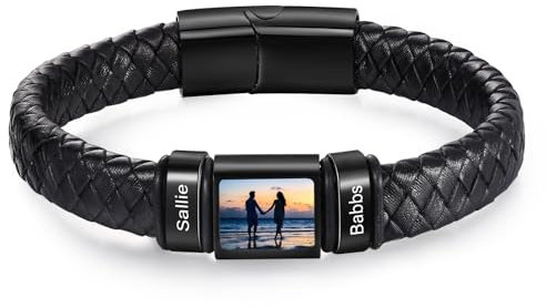 ALBERTBAND Personalisierte Armbänder für Männer Lederarmband mit Namen Foto Gravur Geschenke für Männer Papa Ehemann Freund Großvater (Schwarz-2 name)