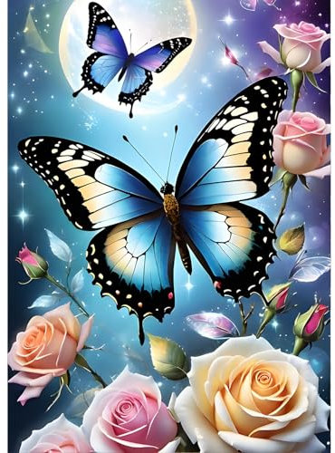 QINRUBB DIY Schmetterling Diamond Painting Erwachsene, 5D Blumen Diamant Painting Bilder Anfänger, Fantasie Runder Vollbohrer Diamanten Malerei Stickerei Kreuzstich Geschenke Home Wand Dekor 30x40cm