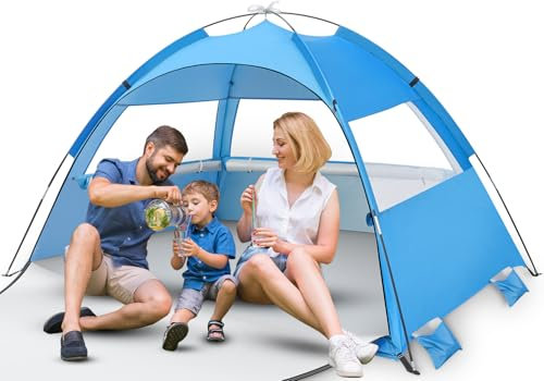 Tienda de Playa Pop Up para 3-4 Personas, Tienda de Campaña Automática para Playa con Protección Solar y Protección,Tienda Playa Portátil Ligera, Pop-up Beach Tent para Vacación Parque Familia Bebé