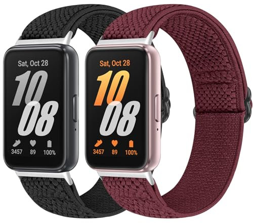 Bcuckood Elastic Nylon Straps Compatible with Samsung Galaxy Fit 3, 2PCS Adjustable Stretchy Nylon Replacement Straps Wristbands for Galaxy Fit3 SM-R390 Watch for Women Men