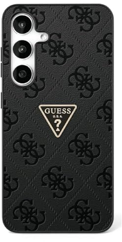 CG MOBILE Guess Hot Stamp 4G Pattern Triangle Metal Logo Hülle für Samsung Galaxy S25 Schwarz