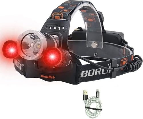 Ayvicco Upgrade Wiederaufladbare Stirnlampe, 3 Modi 5000 Lumen Weiß Rot LED Stirnleuchten, Eingebaute 4000mAh Batterien Taschenlampe, USB Wasserdicht Scheinwerfer für Jagd, Angeln, Camping