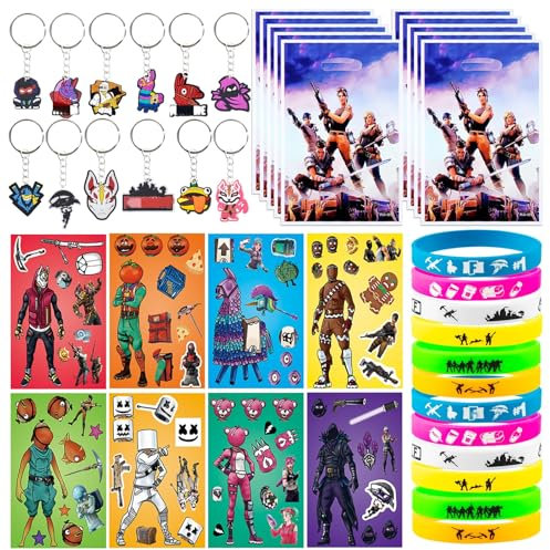 Party Bag Favours Kids Game- Video Gaming Birthday Gift Fillers Party Bags with Goodie Slap Bands Stickers Keychains for Boys Kids Birthday Supplies Souvenirs Gaming Gamers Lovers Children's Day Gift