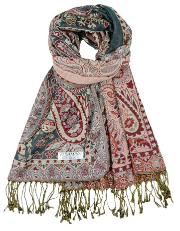 CRFASIBE Pashmina Stil Schal für Damen, Weicher Paisleymuster Halstuch | 200x70cm Jacquard Schal mit Fransen, Elegant Große Wrap, Vielseitiger Allwetter Tücher für Hochzeit Abendkleid