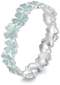 Kerraom 925 Sterlingsilber Kleeblatt Ring für Damen - Zierlicher Glücksring mit grüner Emaille-Blüte, Stapelbar & Hypoallergen, Versprechen Ring, Geschenk für Töchter & Enkelinnen