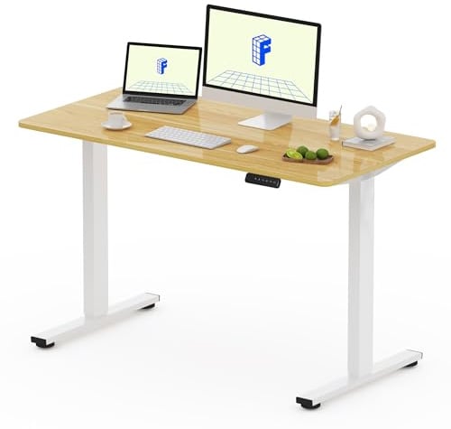 FLEXISPOT Bureau Assis Debout, Une Pièce Bureau Électrique Réglable en Hauteur, Fonction Mémoire 4 Hauteurs,pour Table, Télétravail, 120x60cm Érable