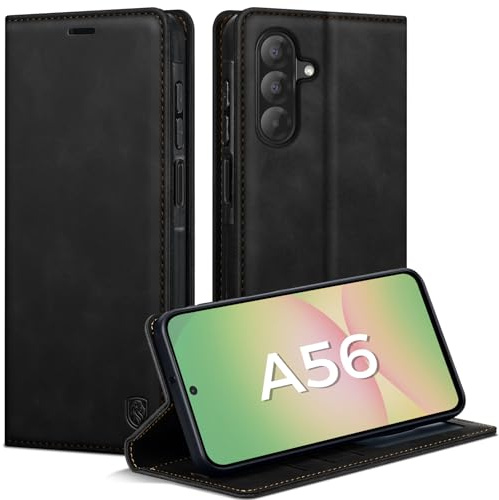 AIMOYU Handyhülle für Samsung Galaxy A56 5G Hülle, Premium Lederhülle Flip Case Magnet Tascher Kartenfach Standfunktion Klapphülle Schutzhülle für Samsung A56 5G, Schwarz