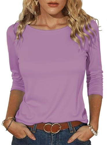 Totatuit Camiseta Mujer Manga 3/4 Básica Elástica con Cuello Barco | Estilo Diario, Uso Casual, Combinación Versátil