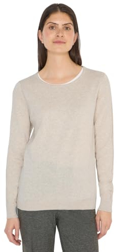 Cecil Langarm Pullover mit Rippdetail Egg beige Melange XS