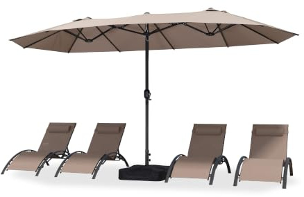 PURPLE LEAF Parasol de Jardin Extérieur avec Pied 4,25 x 2,45 x 2,4 m Taupe | Parasol rectangulaire, Grande zone d'ombre, Anti-vent et rouille, UPF 50+, Montage rapide sans outil, Couleur durable, Bar