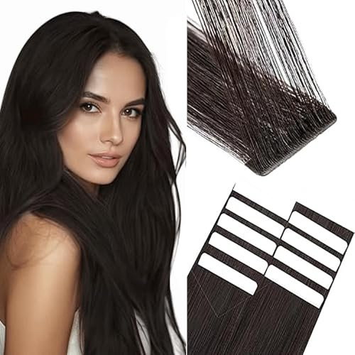 WuvuSnm Tape In Extensions Echthaar Human Hair Straight Invisible Extensions #2 Darkest Brown Color 10 Pièces/40g Haarverlängerung Echthaar for Women Minimal Smell Low Shedding 20 Zolls