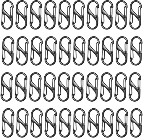 40 Pcs Petit Mousqueton Porte Clé, 32mm Porte-clés à Mousqueton Métal s, Petits Mousquetons à Double Ressort pour Camping, Pêche, Randonnée, Maison, noirs
