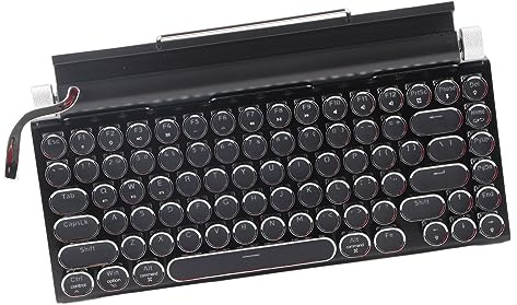 Irfora Schreibmaschinentastatur, 83 Tasten, Runde Metallkappe, Mechanische Retro-Gaming-Tastatur mit Blauem Schalter und 7-Farben-RGB-Hintergrundbeleuchtung, Lederhülle, Kabellose - und (Schwarz)