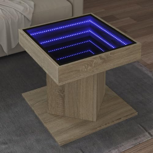 Owoxanthellate LED Infinity Coffee Table 50x50x45 cm Solid Sonoma Oak Engineered Wood Smart Living Room Side Table for Lounge, Bedroom & Gaming Nook