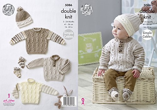 King Cole Baby Double Knitting Pattern Simple Cable Sweaters Hats & Socks (5086),Multicolor,16 - 22 chest