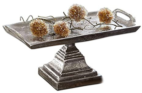 Loberon Etagere Samson, mit Zwei Griffen und Standfuß, Servierplatte, Zeitloses Design, Dekoration, Tischdeko, Wohn-Accessoire, Aluminiumguss, Silber