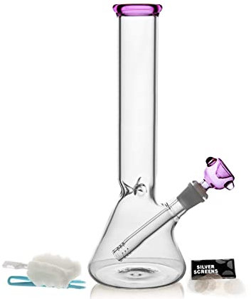 11 Glass Water Pipe 14.5mm Glass Bong Water Bong Percolator Filter Recycler Bongs with Downstem Bowl Adapter (Pink)