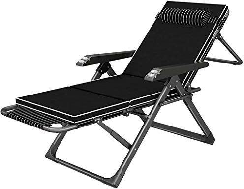 LHNLY-Liegen Schwarz Hochleistungspatio-Stühle, die mit Kissen for das im Freiengarten-Rasen-Kampieren stützen, faltende Recliner-Lehnsessel for Wohnzimmer-Balkon-Komfort entspannen Sich